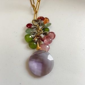 🥳Host pick 🥳Multi tourmaline amethyst- cluster chain/ earrings